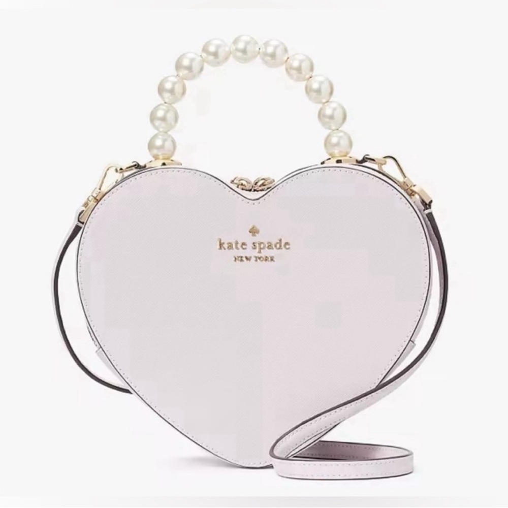 🎉 3X HP 🎉 Kate Spade Love Shack Lilac Purple Heart Bag with Faux Pearl Handle - Picture 6 of 6